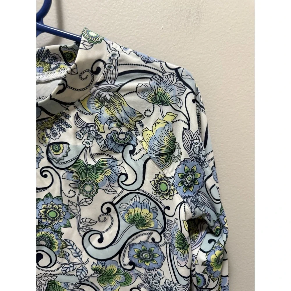 Janie and Jack Girls Long Sleeve Swim Rash Guard Top Size 7 Blue Green Floral
